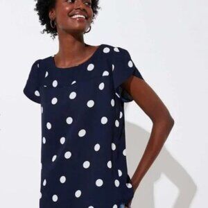 LOFT Women's Blue and White Polka Dots Size Petite XXSP